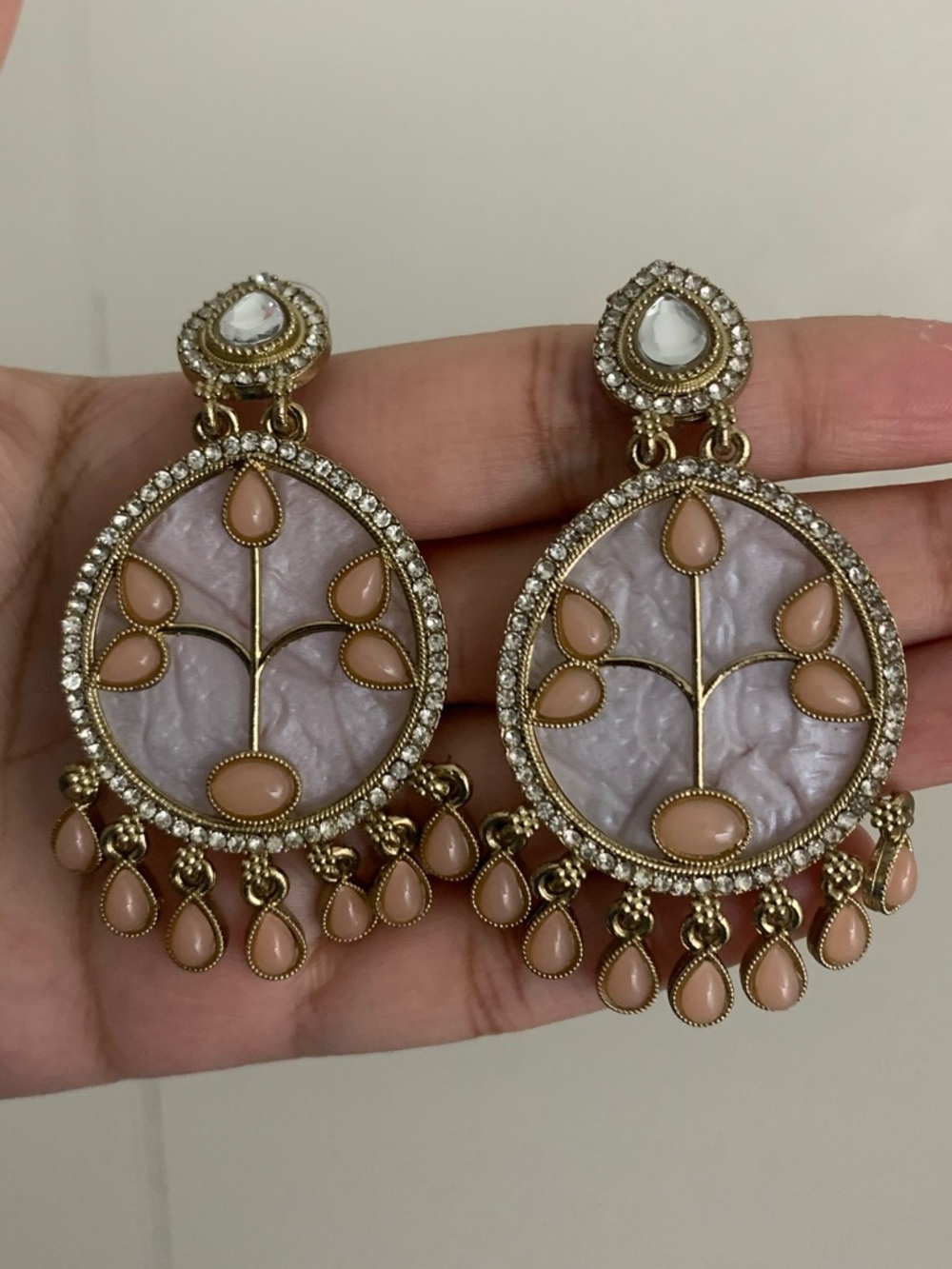 Gold-Tone Peach Pearl Drop Earrings